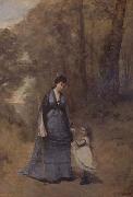 Jean Baptiste Camille  Corot Madame Stumpf et sa fille (mk11) USA oil painting artist